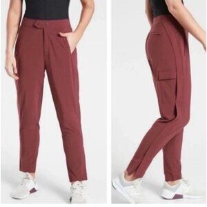 Athleta Uptown Ankle Pants Womens 10 Cognac Brown High Rise Lightweight